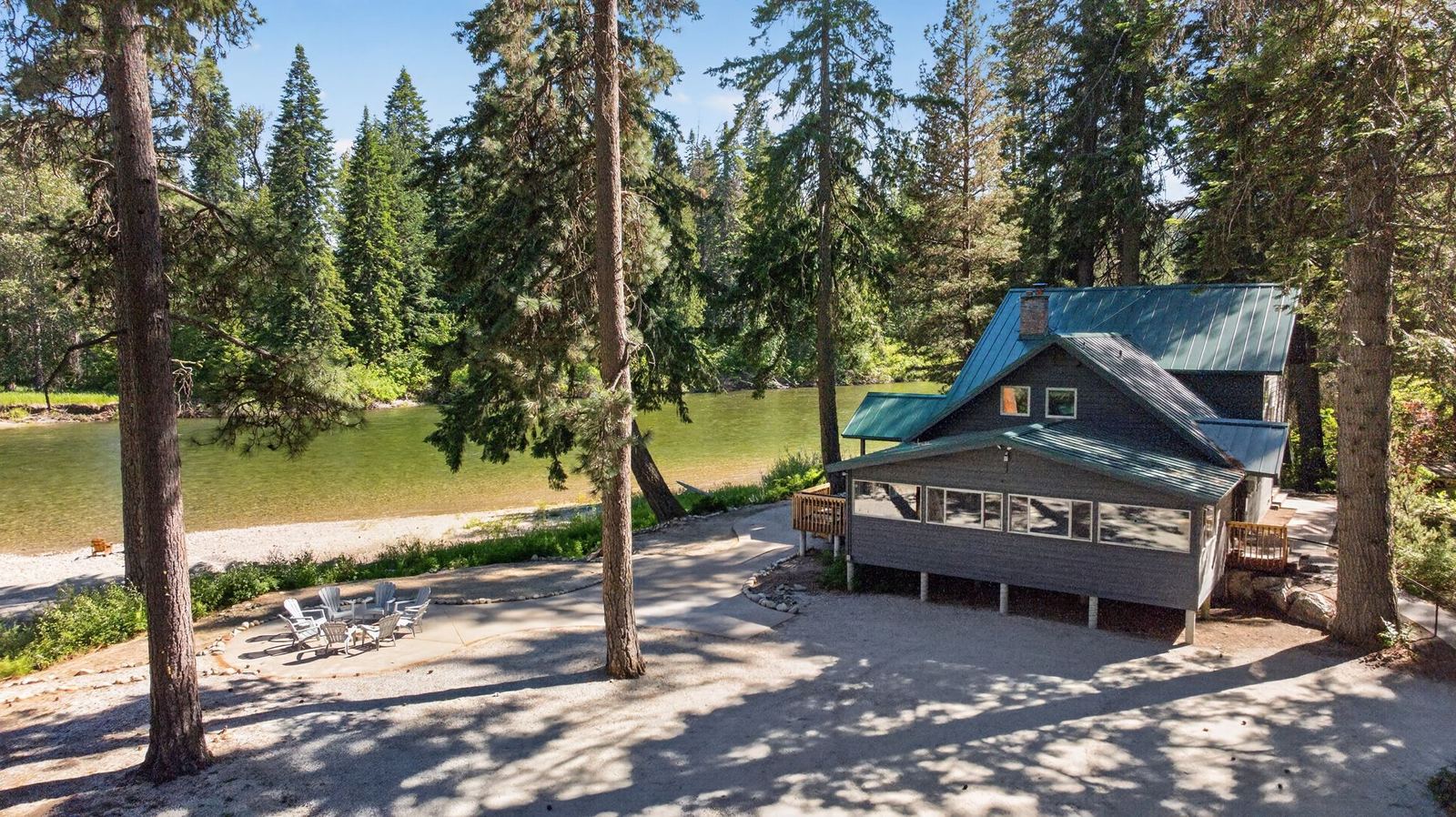 The lodge and fire pit from above