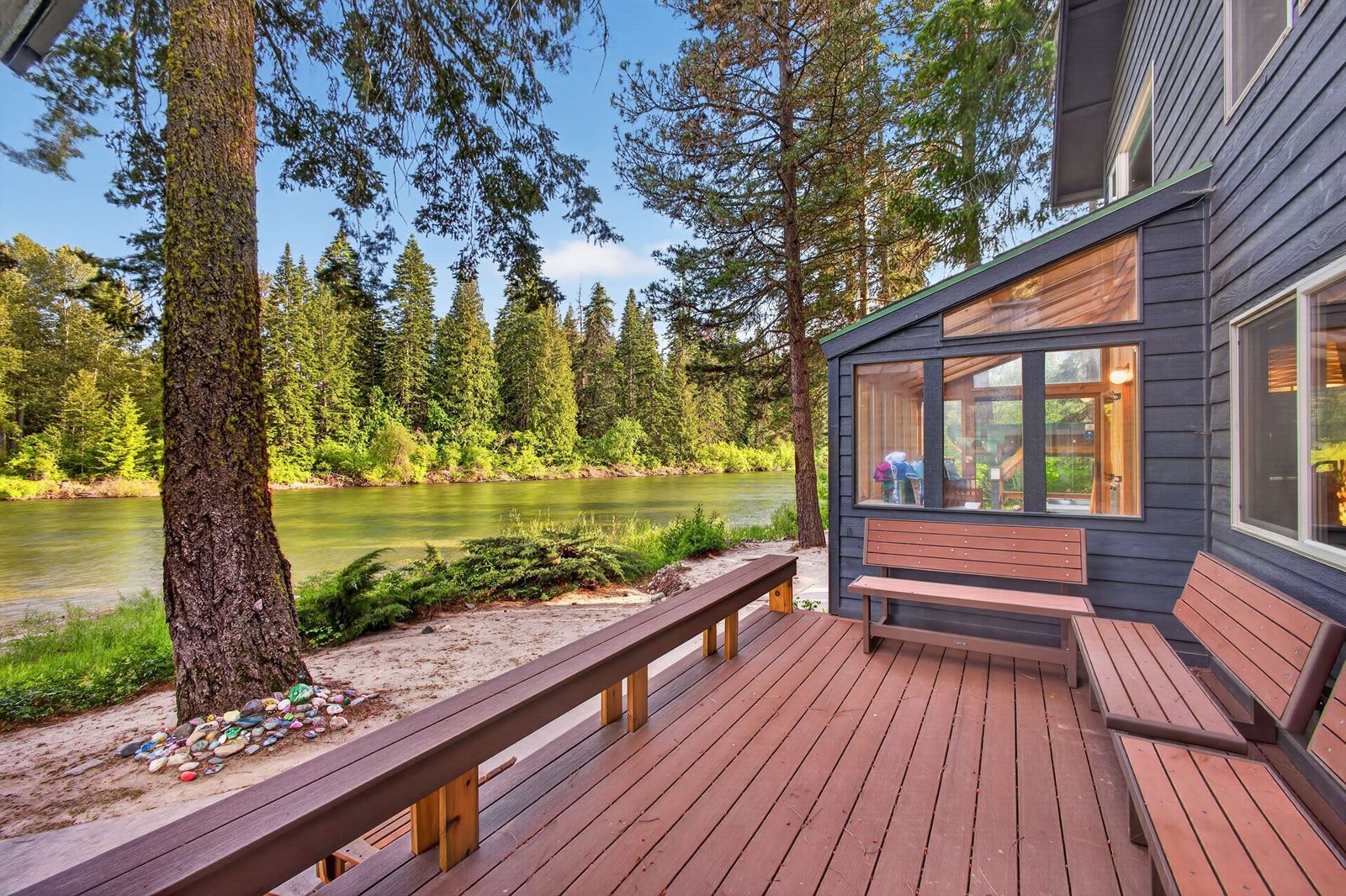Riverside deck with built-in benches