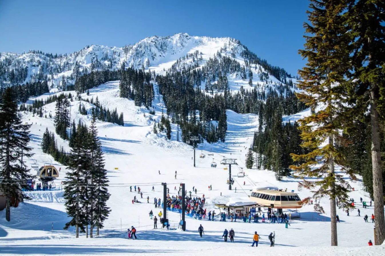 Ski lifts and snowy slopes at Stevens Pass
